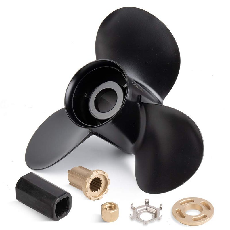 Qiclear دافعة قارب كويكلير 13 3/4x15 بوصة 48-77342A45 ترقية OEM دافعة خارجية من الألمنيوم متوافقة مع مرسيدس 60 75 90 100 115 حصان، 15 سن لولبي، مجموعات محور متضمنة، يمين، 13 3/4x15p - Image 1